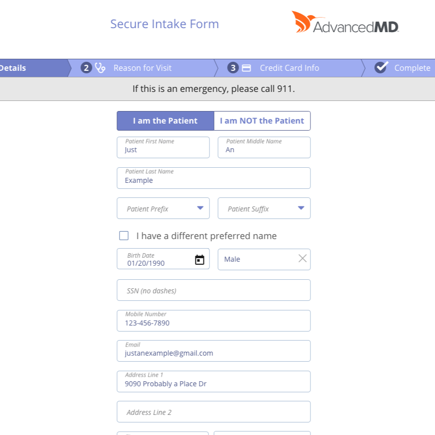 Website page with a form and navigation menu on a white background
